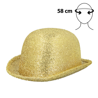 Chapeau Melon Paillettes Doré 58cm - Déguisement Glamour