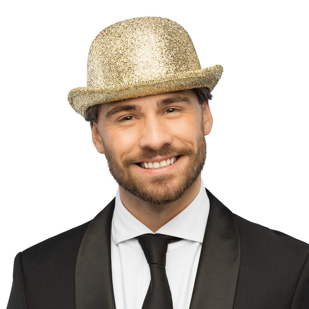 Chapeau Melon Paillettes Doré 58cm - Déguisement Glamour