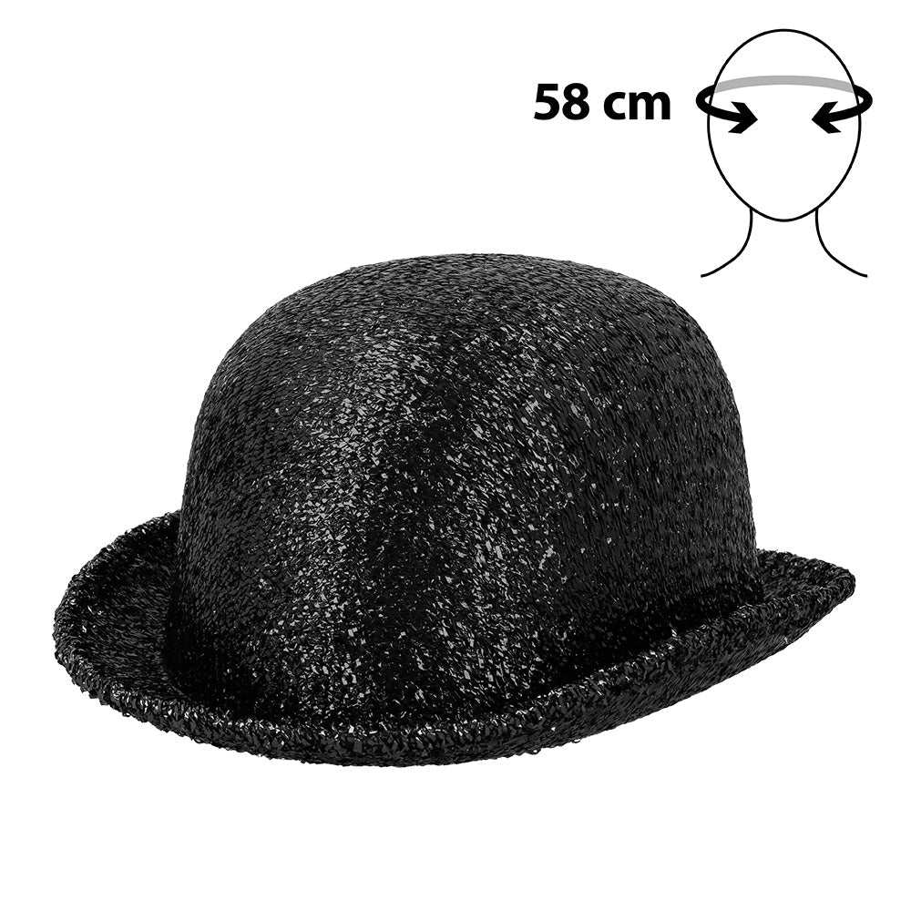 Chapeau Melon Paillettes Noir 58cm - Accessoire Soirée
