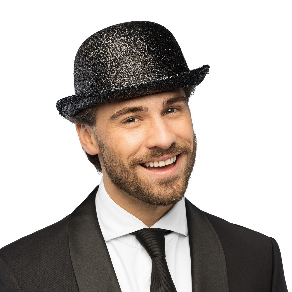 Chapeau Melon Paillettes Noir 58cm - Accessoire Soirée