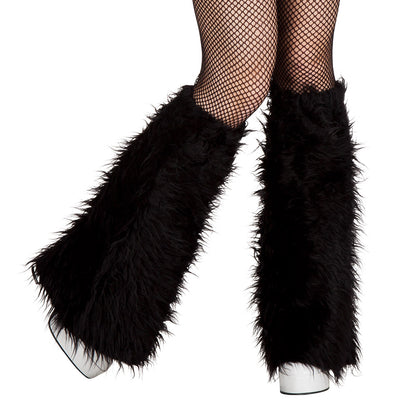 Jambières Fourrure Noire Luxe - Accessoire Danseur Rave