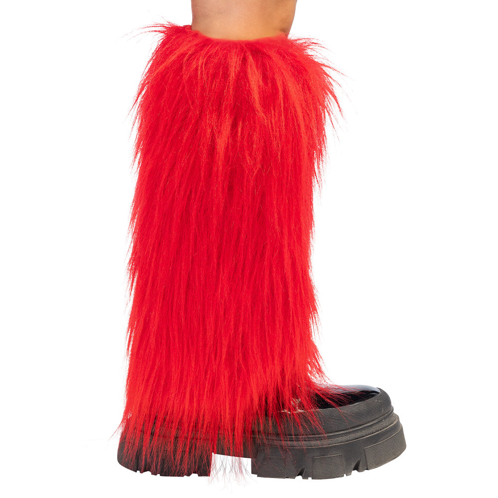 Jambières Fourrure Rouge Fluo - Set de 2 Accessoires Soirée