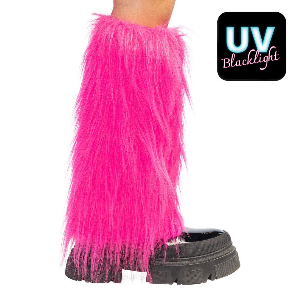 Jambières Fluffy Rose Fluo UV Blacklight - Lot de 2