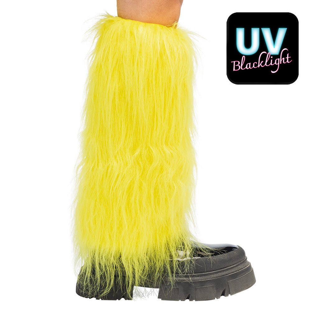 Jambières Fluo UV Jaune Noir - Accessoire Rave Blacklight