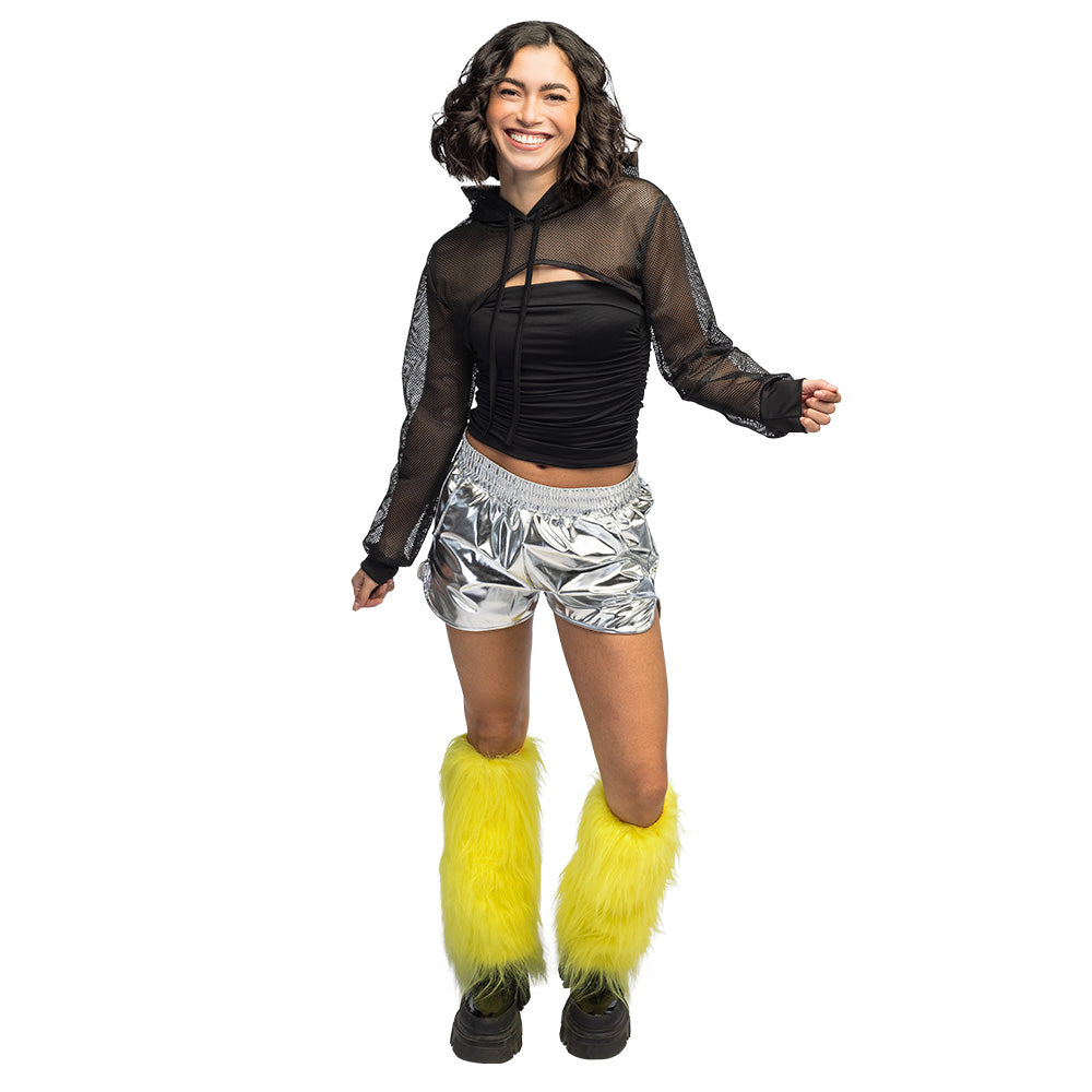 Jambières Fluo UV Jaune Noir - Accessoire Rave Blacklight