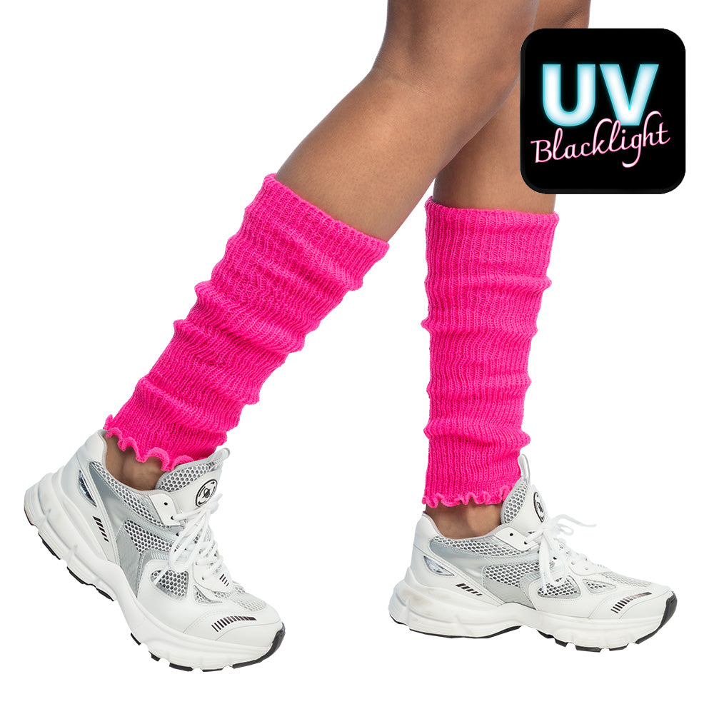Jambières Rose Fluo Années 80 - Accessoire Disco UV Blacklight