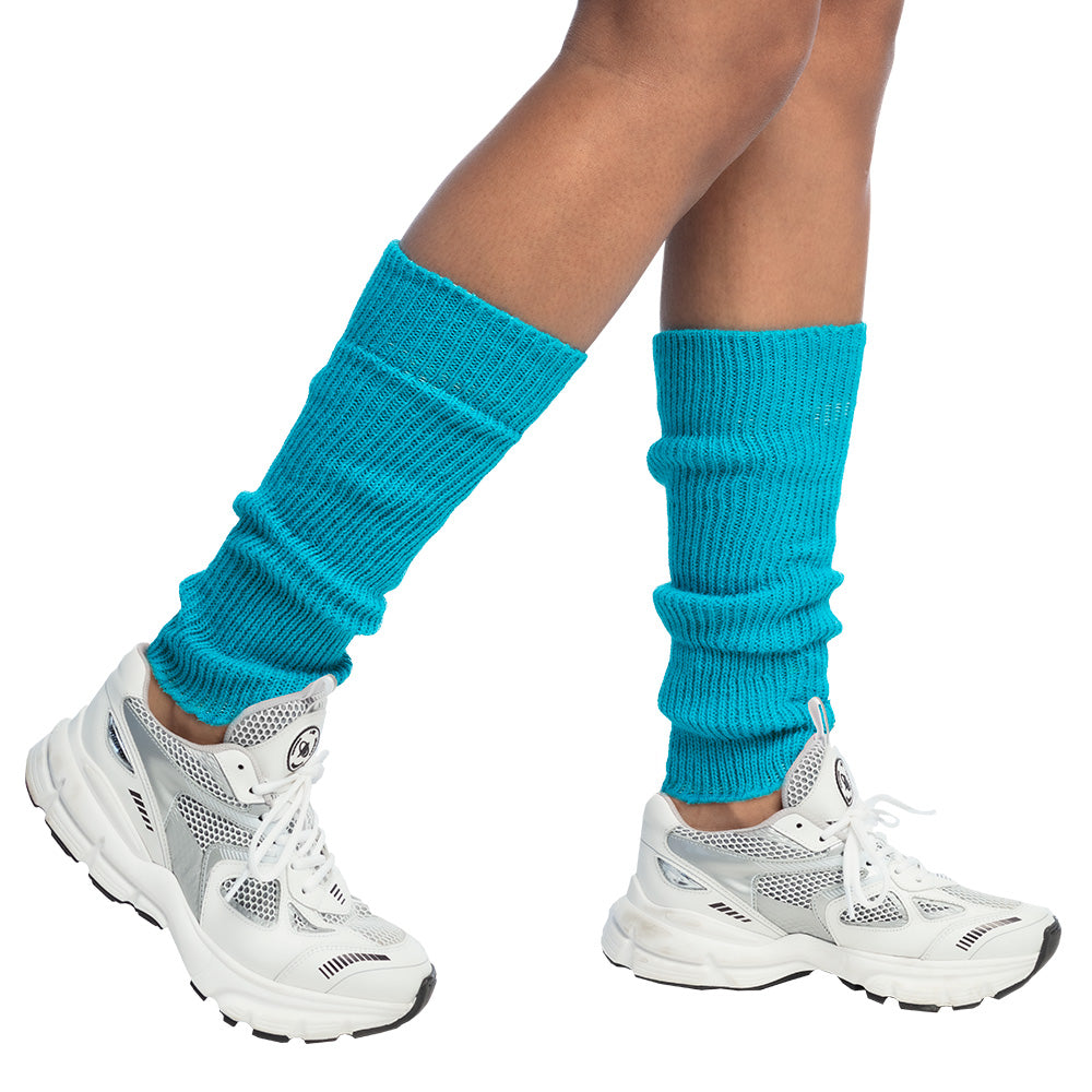 Chaussettes leg warmer turquoise côtelées - Accessoire années 80