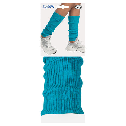 Chaussettes leg warmer turquoise côtelées - Accessoire années 80
