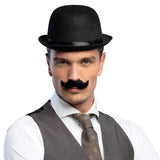 Chapeau Melon Noir avec Moustache - Déguisement Vintage