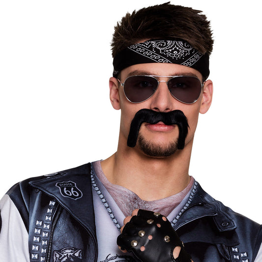 Kit Biker Rock Bandana Moustache Lunettes Aviateur