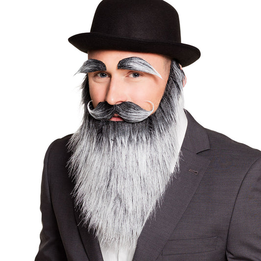 Barbe Grise Longue avec Moustache - Déguisement Adulte