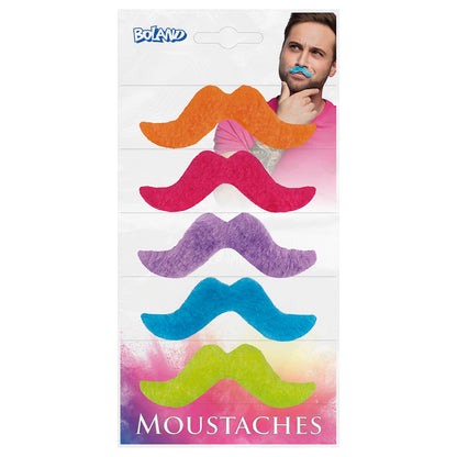 Moustaches Colorées Fantaisie - Pack 5 Pièces Déguisement