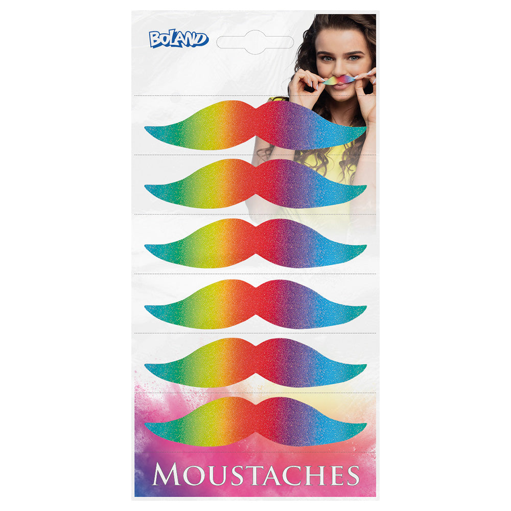 Moustaches Arc-en-ciel Pailletées - Pack de 6 Accessoires de Fête