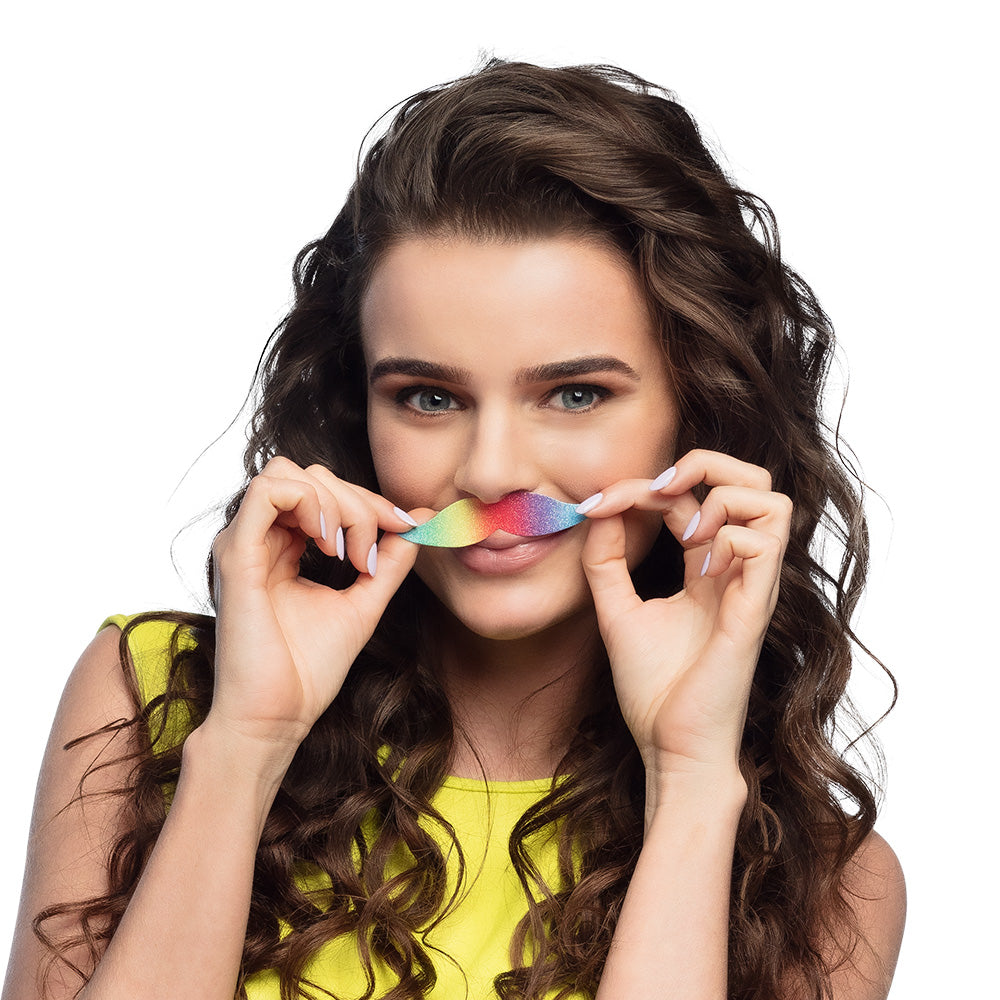Moustaches Arc-en-ciel Pailletées - Pack de 6 Accessoires de Fête