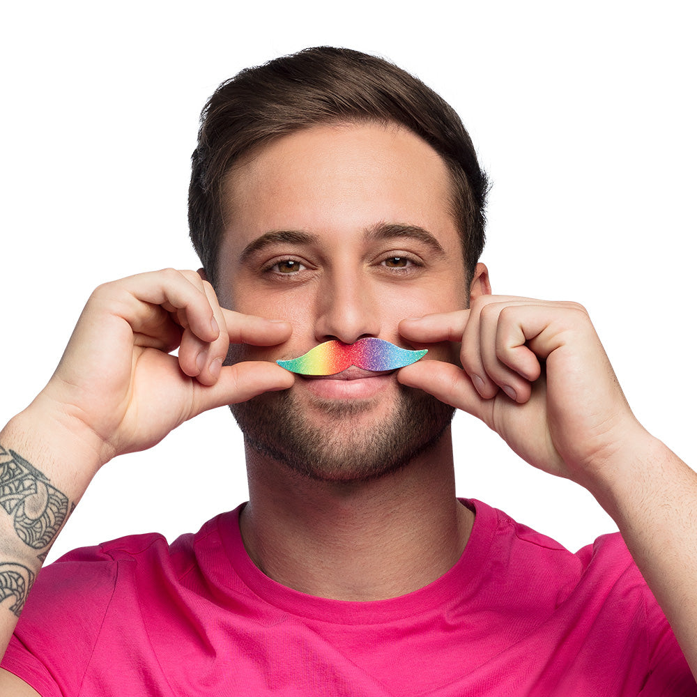 Moustaches Arc-en-ciel Pailletées - Pack de 6 Accessoires de Fête
