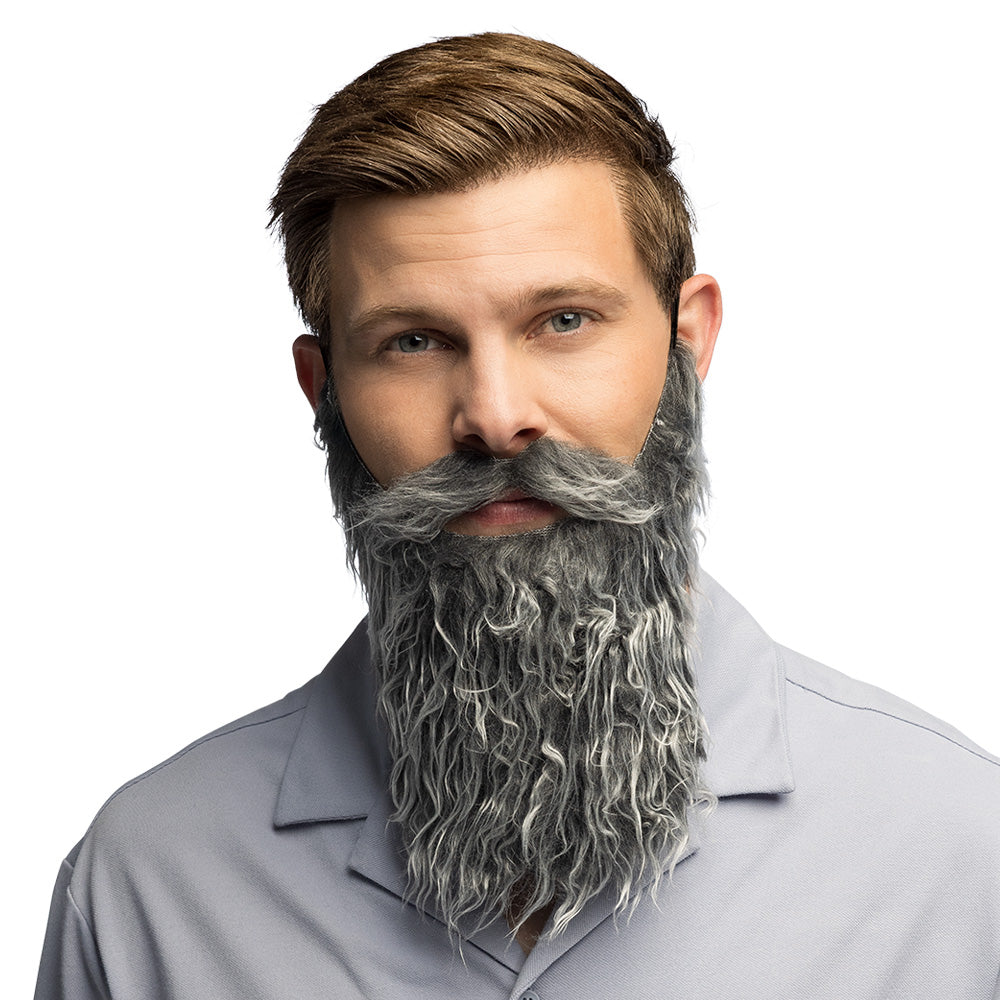 Barbe Grise Longue avec Élastique - Déguisement Adulte