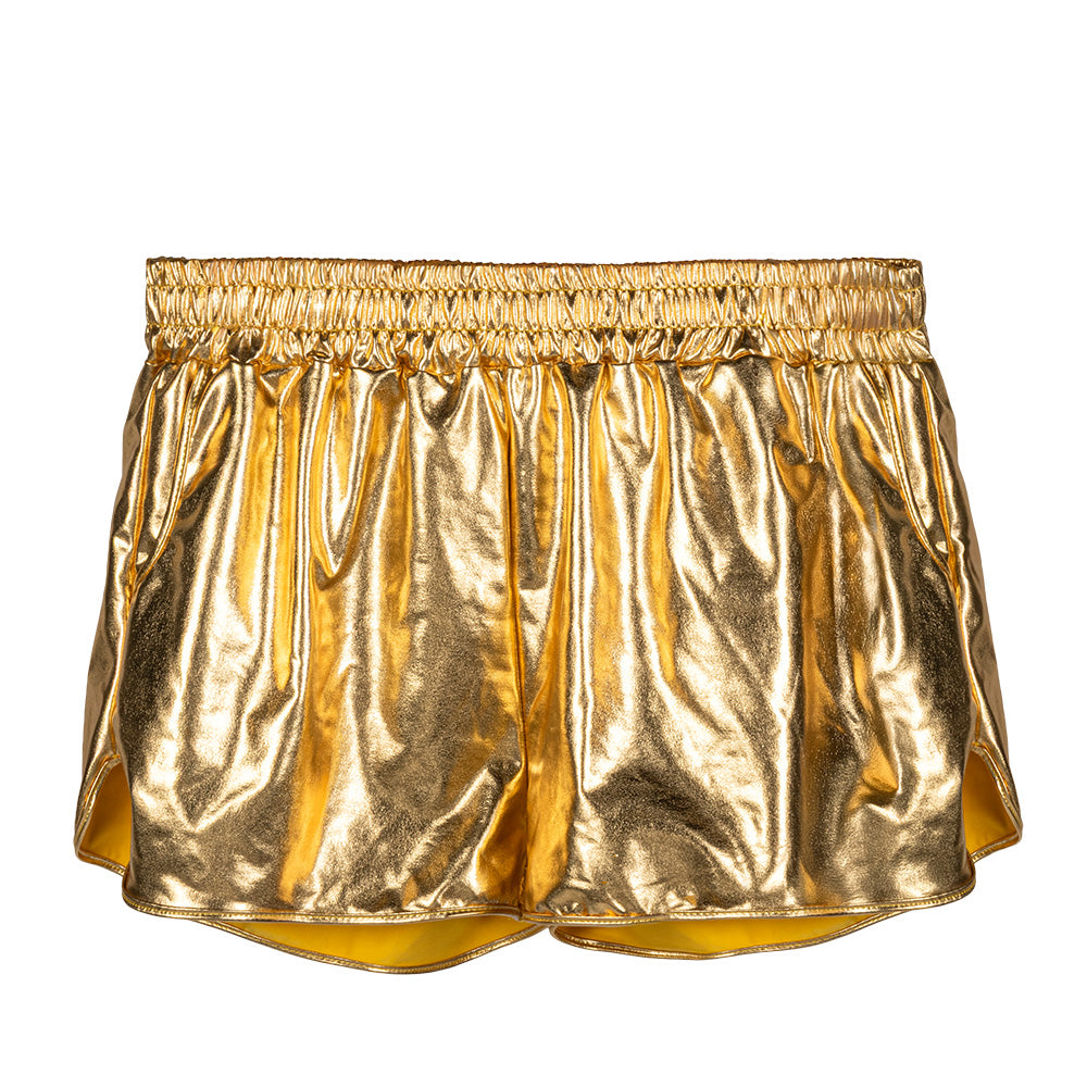 Short Métallisé Doré avec Poches - Déguisement Disco Femme