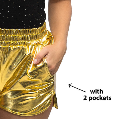 Short Métallisé Doré avec Poches - Déguisement Disco Femme