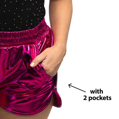 Short Métallisé Fuchsia avec 2 Poches - Costume Disco Adulte
