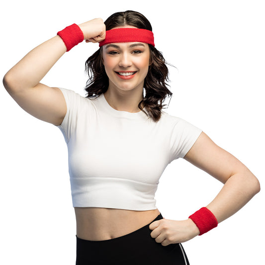Bandeau Headband Rouge Fluorescent - Accessoire Sport Années 80