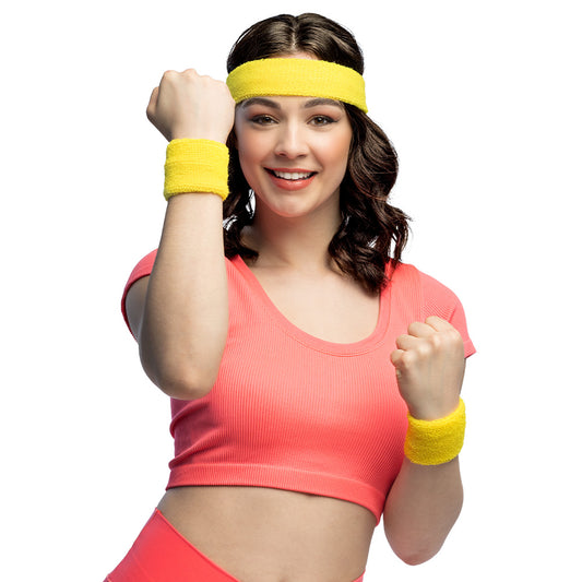 Bandeau & Bracelets Jaunes Fluo | Accessoires Années 80