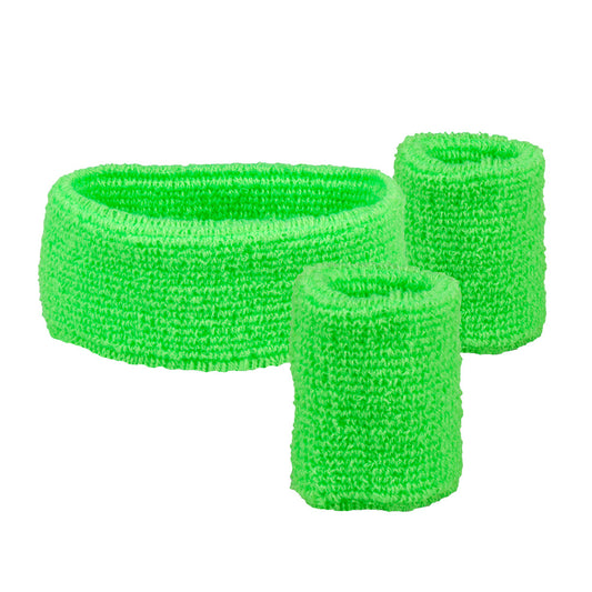 Bandeau Headband et Bracelets Éponge Vert Fluo Années 80
