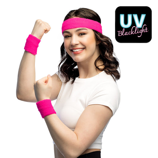 Bandeau et bracelets fluo UV Blacklight rose fluo