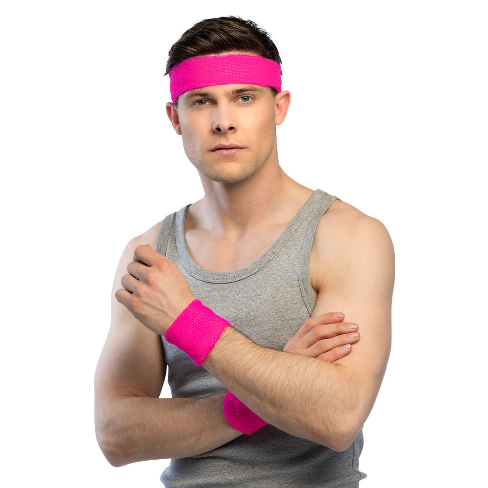 Bandeau et bracelets fluo UV Blacklight rose fluo