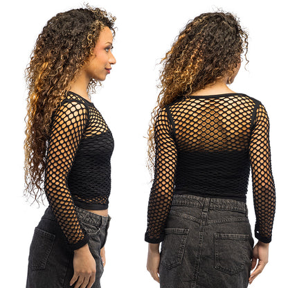 Top Filet Noir Ajouré Femme - Style Années 80