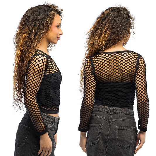 Top Filet Noir Ajouré Femme - Style Années 80