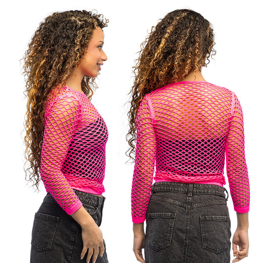 Top Filet Rose Fluo UV Blacklight - Déguisement Années 80