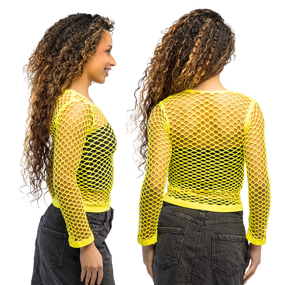 Top Filet Jaune Fluo UV Blacklight Femme Années 80