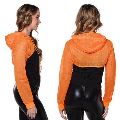 Sweat à Capuche Filet Fluo Femme - Accessoire Rave Party UV