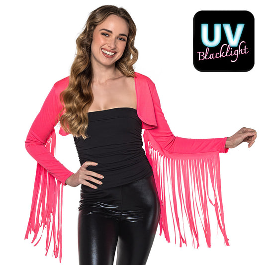 Veste à Franges Rose Fluo UV Blacklight - Accessoire Années 70