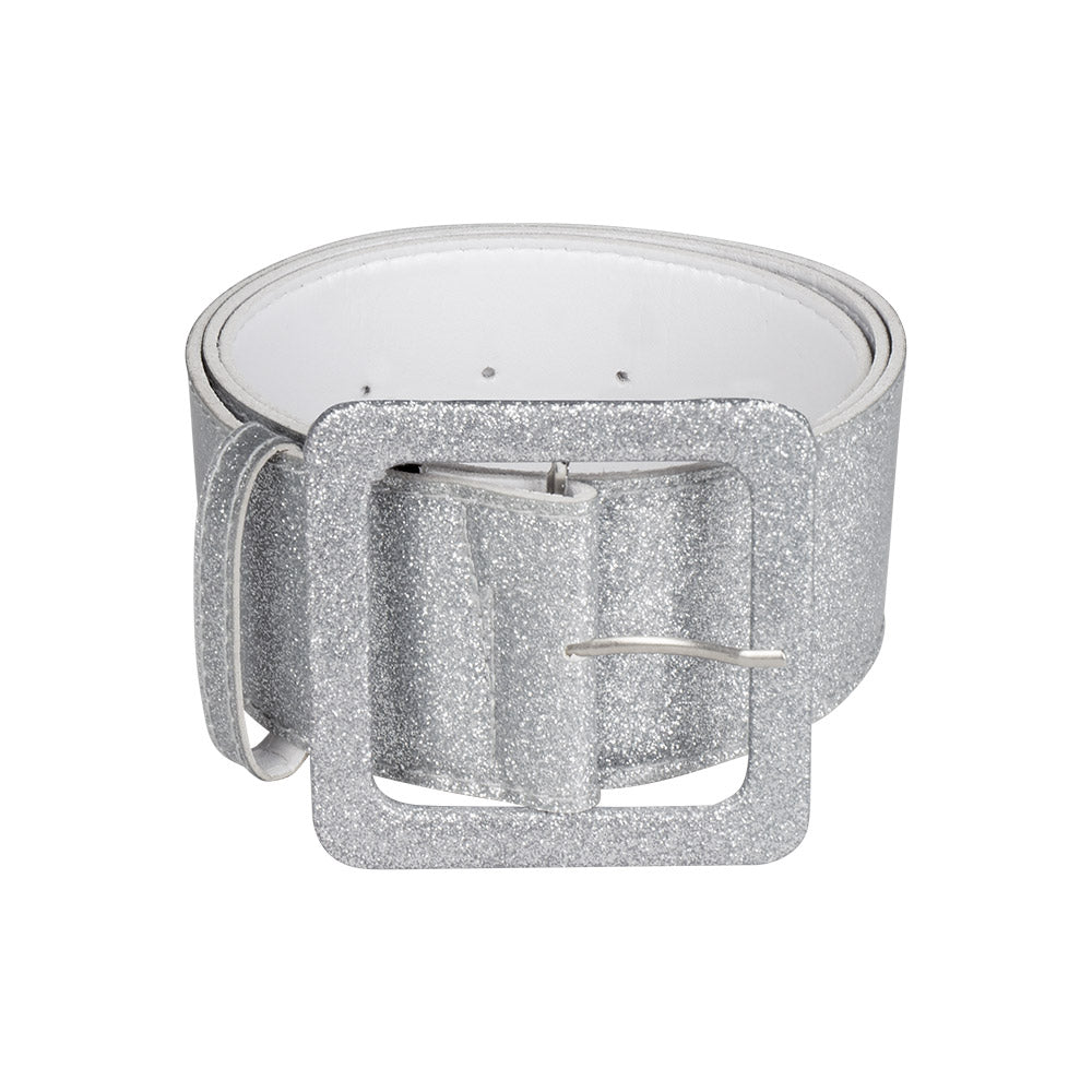 Ceinture Scintillante Argentée avec Boucle Carrée - Accessoire Soirée