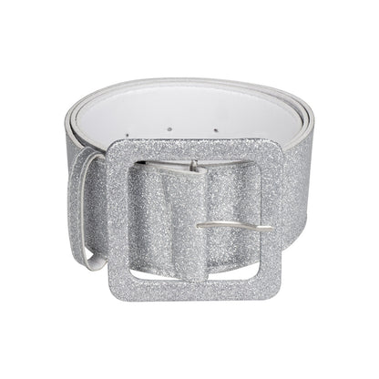 Ceinture Scintillante Argentée avec Boucle Carrée - Accessoire Soirée