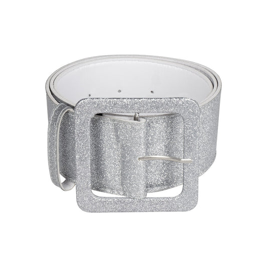 Ceinture Scintillante Argentée avec Boucle Carrée - Accessoire Soirée