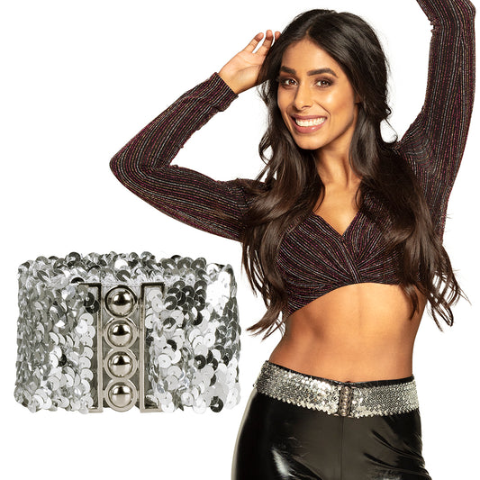 Ceinture Paillettes Argent 60cm - Accessoire Disco Party