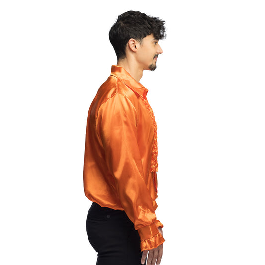 Chemise Disco Ruffles Orange Fluo Années 70 Homme