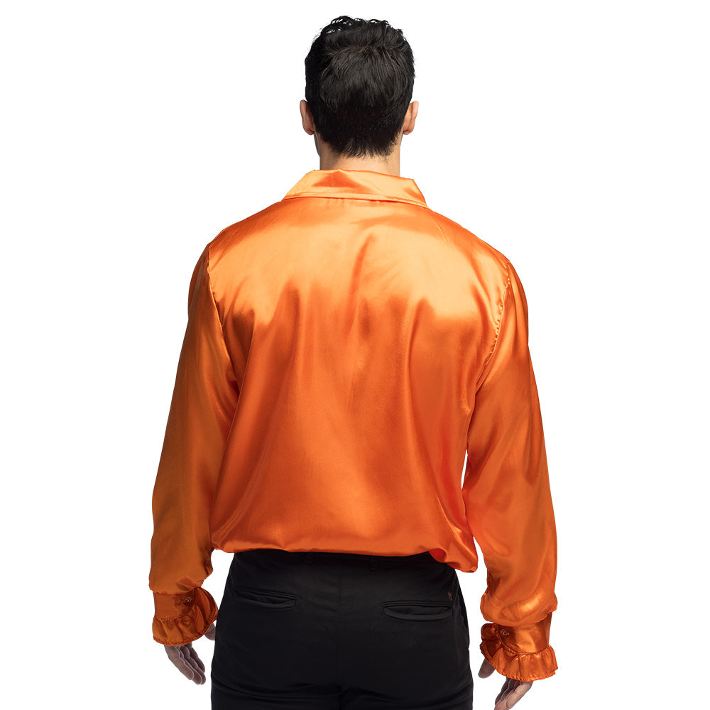 Chemise Disco Ruffles Orange Fluo Années 70 Homme
