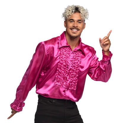 Chemise Disco Satin Rose Fuchsia Années 70 - Déguisement