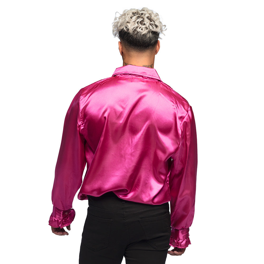 Chemise Disco Satin Rose Fuchsia Homme - Années 70