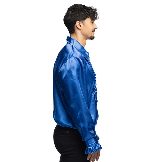 Chemise Disco Bleu Royale avec Jabot - Déguisement Années 70