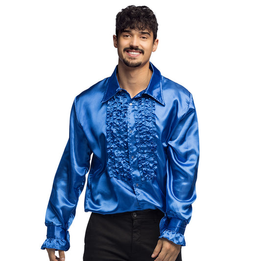 Chemise Disco Satinée Bleu Royal Homme - Déguisement Années 70