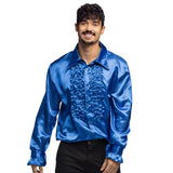 Chemise Disco Bleu Satiné Années 70 - Homme