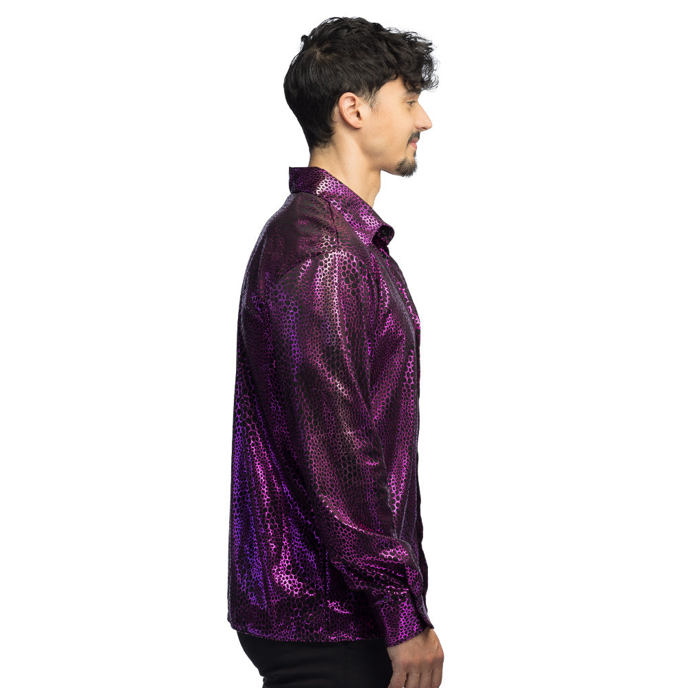 Chemise Disco Paillettes Violet - Déguisement Années 70