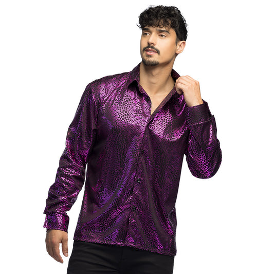 Chemise Disco Paillettes Violet Homme - Déguisement Années 70