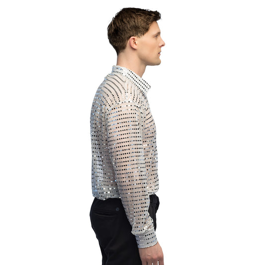 Chemise Disco Paillettes Argent - Déguisement Années 70