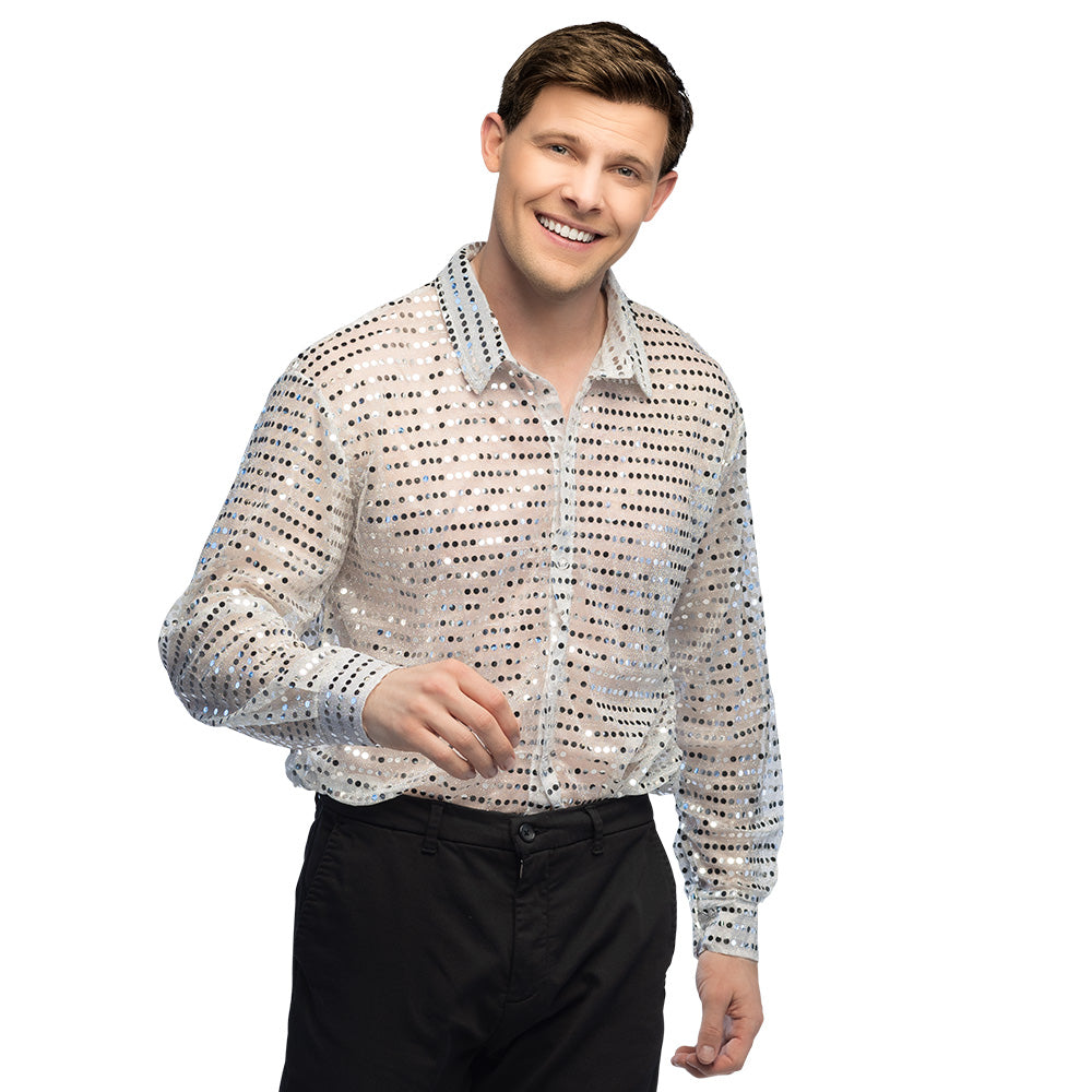 Chemise Paillettes Argent Homme - Déguisement Disco Brillant