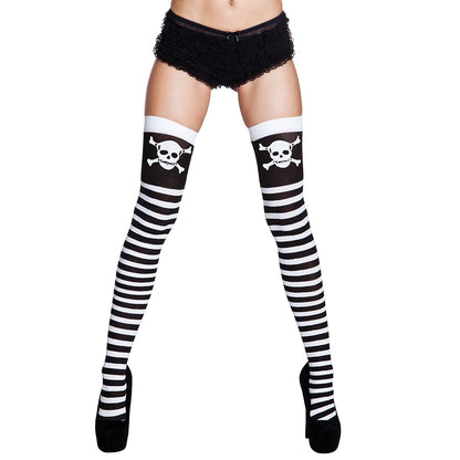 Collants Crâne Pirate Rayé Noir Blanc - Accessoire Halloween